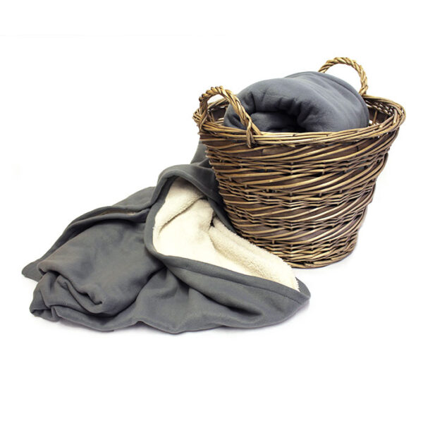 wicker basket with fleece blanket
